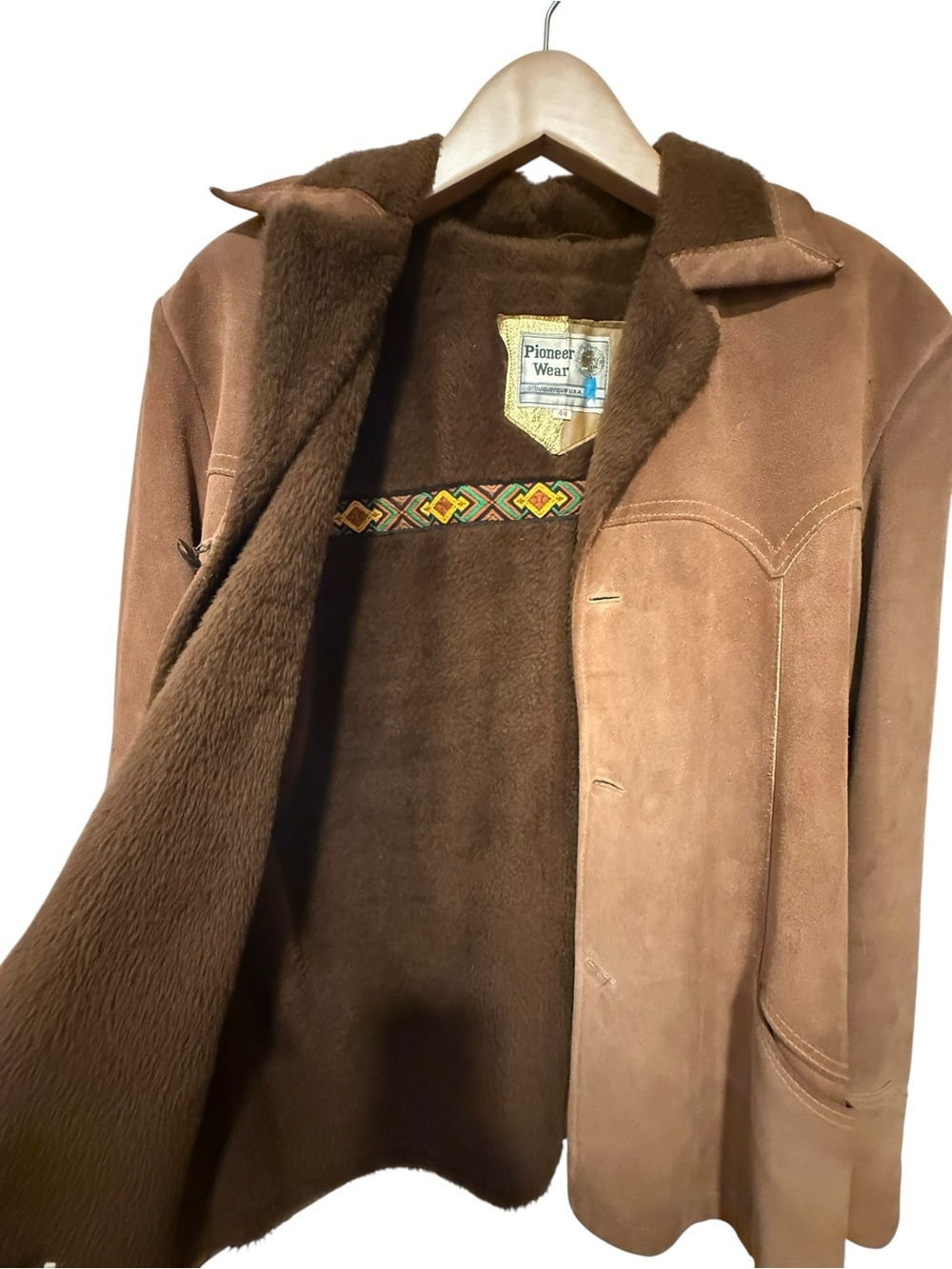 Vintage Pioneer Wear Suede Sherpa Rancher Jacket Brown Western Coat Size 44 - Picture 3 of 16